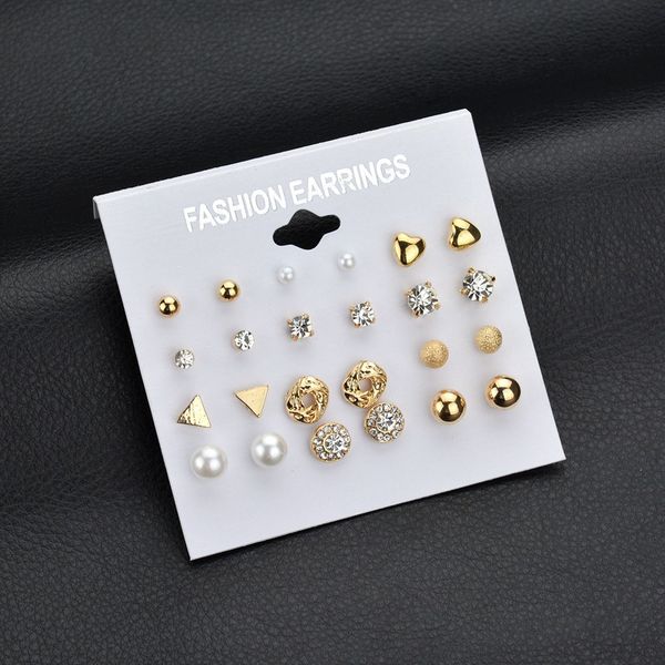 

heart flowers infinite symbol stud earrings set 2018 new rhinestone imitation pearl earrings for women gift, Golden;silver