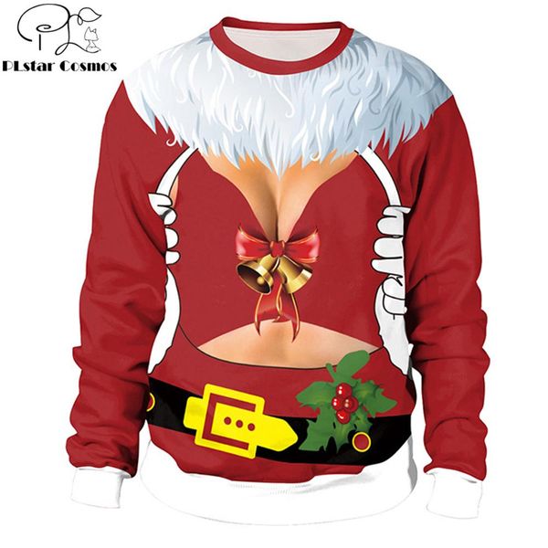

2019 christmas fashion sweatshirt santa claus cosplay costume funny 3d printed men women long sleeve outerwear streetwear, Black