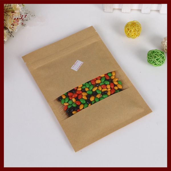 

12*20 30pcs brown self zip lock kraft paper bags with window for gifts sweets and candy jewelry retail package paper