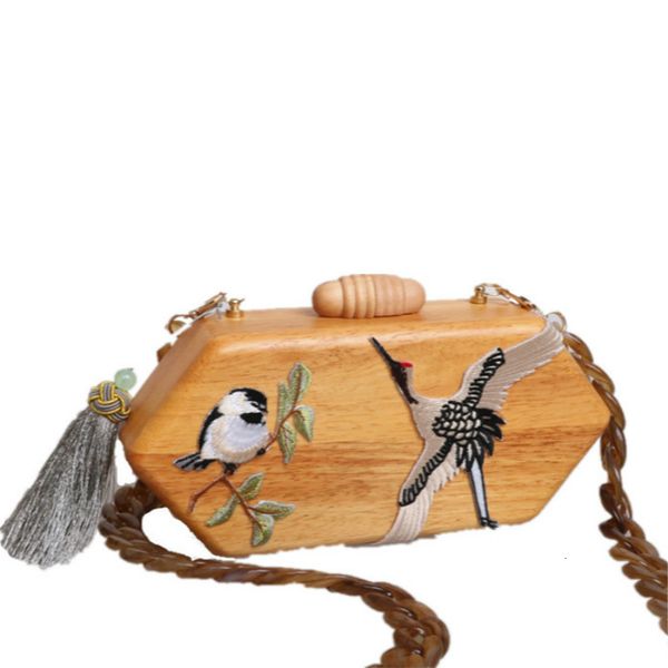

women retro rhombus wooden handmade bird design wooden handbag simple geometric shoulder bag messenger bag evening clutch cj191213