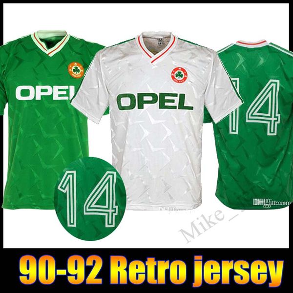 

thailand 1990 1992 ireland retro soccer jersey football shirt republic of ireland national team jerseys 90 world cup kit green white, Black;yellow