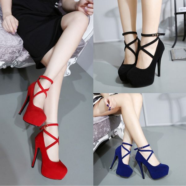 

women pumps suede solid colors platform shoes thin high heels femme pumps party shoes large size 34-42 red black blue