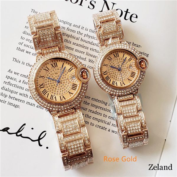 

brand fashion watch luxury men watch women dress watch quartz movement iced out full diamond gold watches designer clock, Slivery;brown