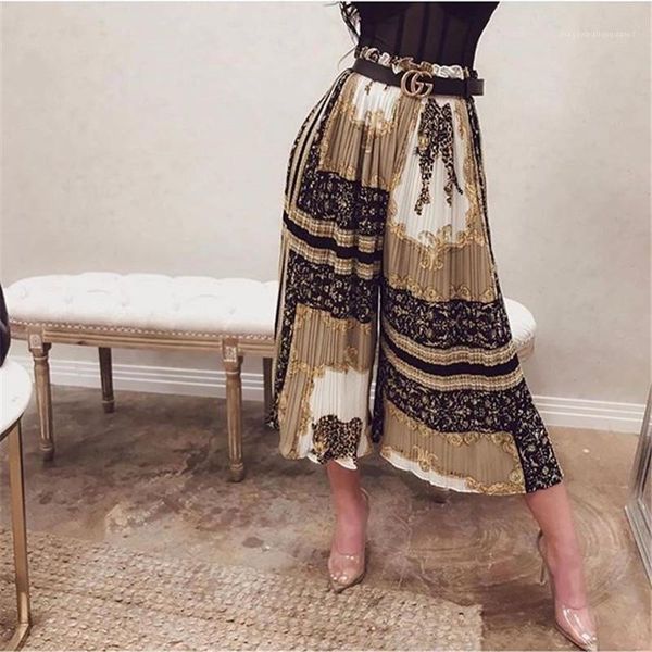 

мода свободные панельные женские широкие брюки повседневная женская одежда цветочный принт женские широкие брюки, Black;white