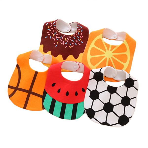 

1pc baby girl boy bibs football orange cake cartoon baby cotton scarf bibs toddler button burp cloths feeding care