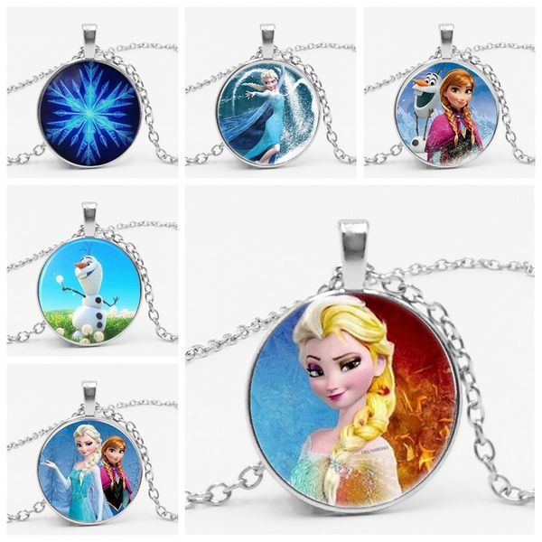 

new ge elsa anna pendant necklace cartoon girl glass jewel necklace girl gift cartoon sweater chain, Silver
