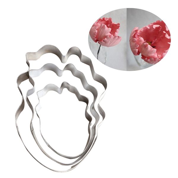 

3pcs cookie cutter set cake fondant flower icing tulip petal stainless steel biscuit mold other bakeware