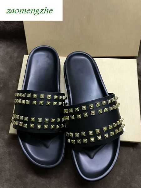 

donna studded willow nail slippers designer luxury red bottoms shoes men rivet spikes flat slipperswith boxs, Black