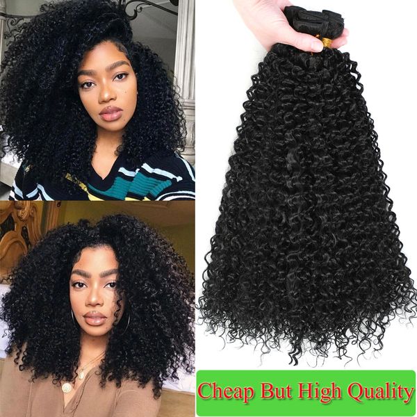 

Natural Black Synthetic Kinky Curly Hair Weave Heat Resistant Fiber Synthetic Hair Extensions 4 Bundles 100g/piece Afro Curly Hair Weft