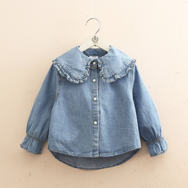 

baby lapel shirt 2019 autumn new children's clothing girls children's long-sleeve denim shirt tx-a551, White;black