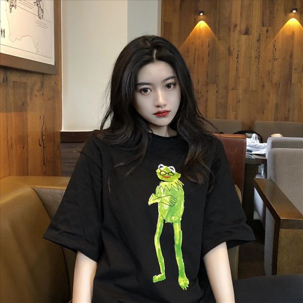 

cotton printed black short-sleeved underpants t-shirt loose casual short-sleeved t-shirt women's ins fashionable women's 2, White