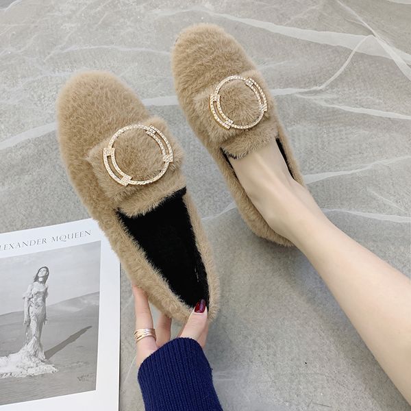 

women shoes autumn casual female sneakers slip-on flats shallow mouth round toe all-match soft loafers fur 2019 fashion women's, Black
