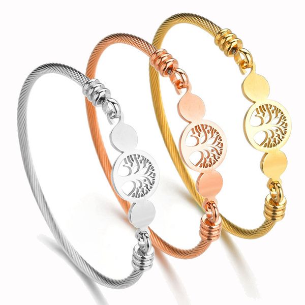 

stainless steel tree of life charm bracelets for women gold silver rose gold bangle fashion jewelry gift, Golden;silver