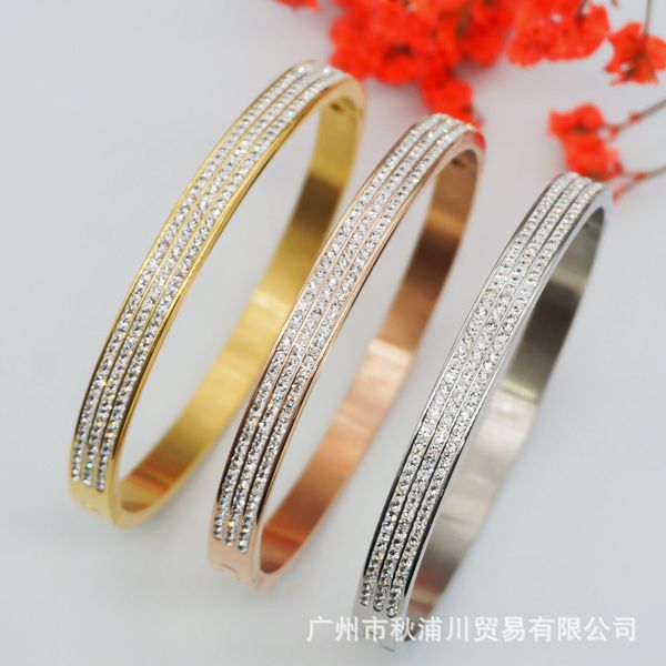 

qpc titanium steel bracelet selling fashion popular babys breath full diamond set bracelet foreign trade export factory direct sales, Golden;silver