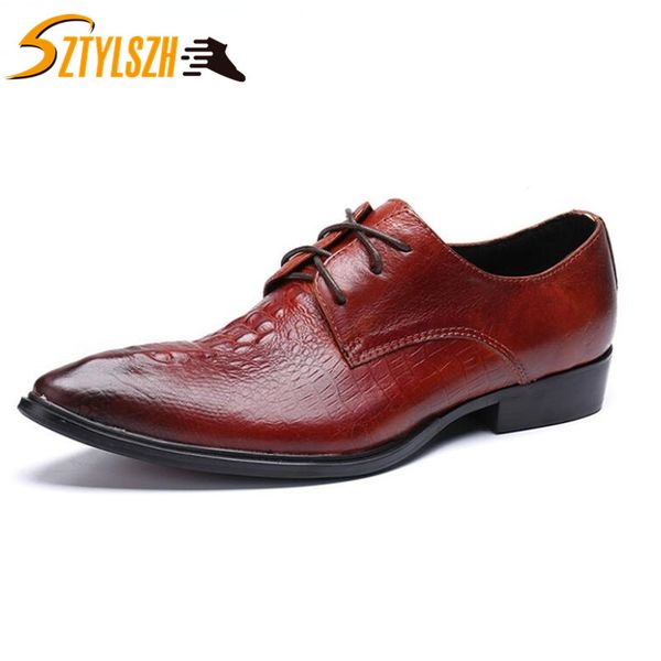 

british designer men crocodile grain gentleman shoes wedding dress classic retro homecoming prom formal shoes zapatos hombre, Black