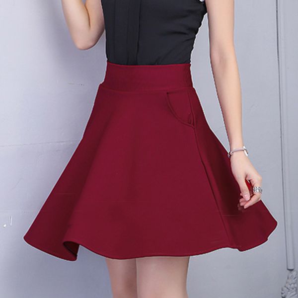

2019 spring & autumn women pleated skirt korean slim solid color oblique pocket elastic high waist skirt black mini