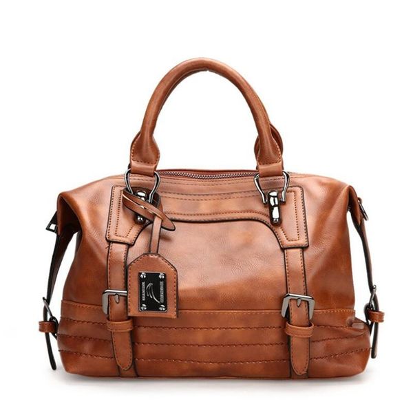 

2019 new women's pu leather handbag big capacity vintage tassel shoulder bags for women belt buckles shopping totes bags
