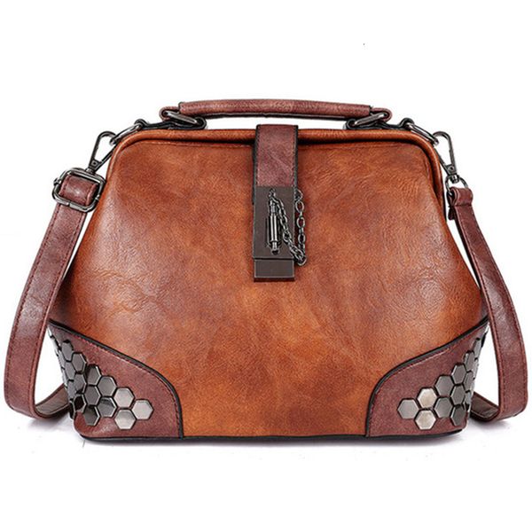 

women handbag small leather bag woman shoulder bag doctor bag female crossbody handbag lock chain rivets vintage women bags y191019