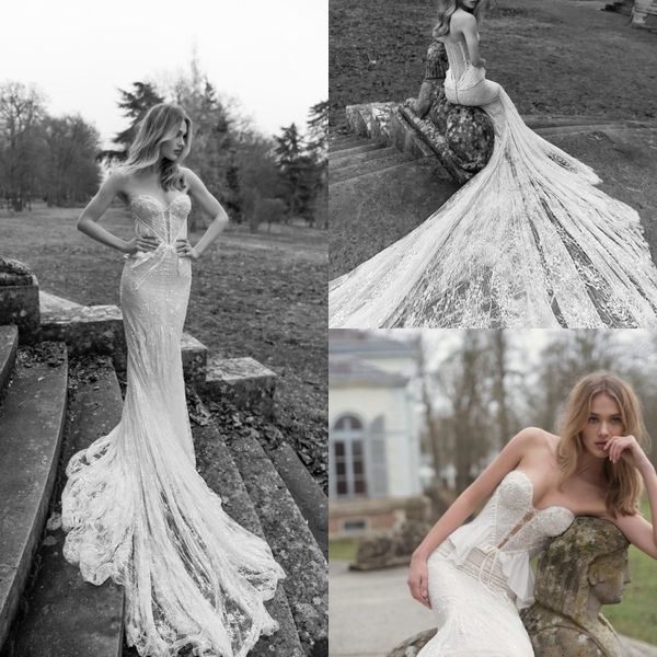 

inbal dror 2019 без бретелек свадебные платья sexy рукавов спинки кружева свадебные платья развертки поезд русалка свадебные платья vestidos, White