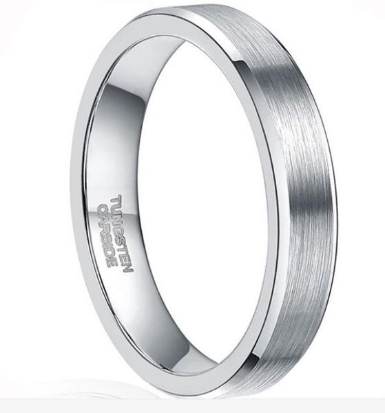 

6mm satin brushed tungsten ring with beveled edges side for men and women, Silver