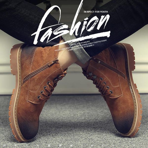 

shoes men boots 2019 fashion boots men genuine leather plush warm winter sneakers boat ankle, Black