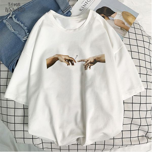 

michelangelo harajuku cool funny personality print t shirts women t shirts v neck ulzzang hip hop streetwear casual womens tees, White