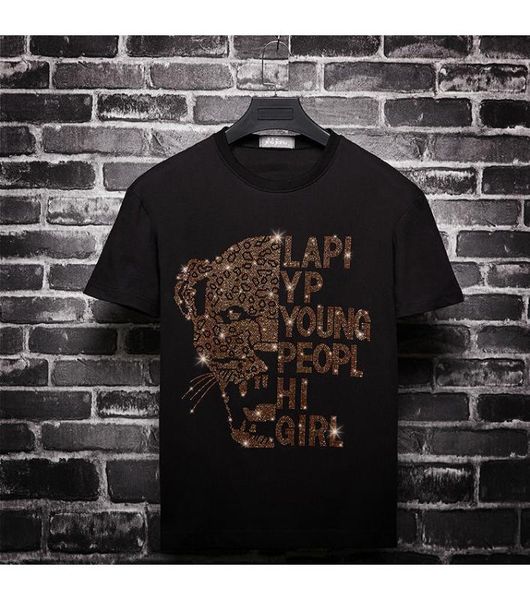 

indians rhinestones t shirts men brand short sleeve fashion man streetwear o neck slim modal cotton tshirts plus size, White;black