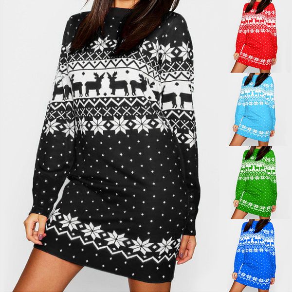 

chrismas women dress fashion women's 2020 new arrival casual chrismas style dress long sleeve print dress red blue black green color, Black;gray