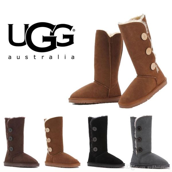 

Hight quality 13 ugg 1873 che tnut black gray au tralian cla ic cowhide waterproof now boot women lady girl winter warm knee half boot, Black;brown