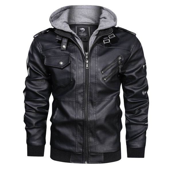 

new arrival men pu leather jacket autumn and winter mens solid color jackets coat with hooded mens plus size jackets, Black;brown
