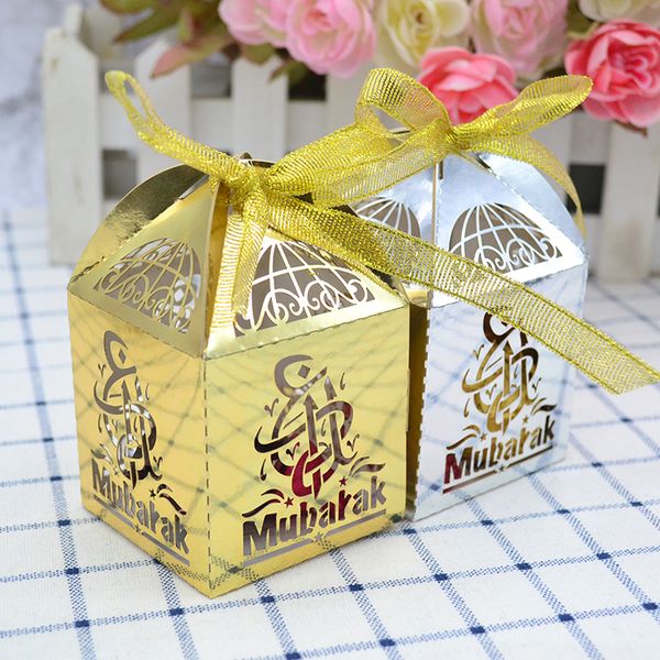 

2020 diy islamic ramadan decoration gold silver laser cut eid mubarak candy box