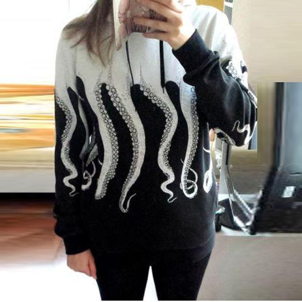 

2016 women fashion floral print hooded hoodies casual female long sleeve round neck hoodies autumn hoody sweatshirt plus size, Black