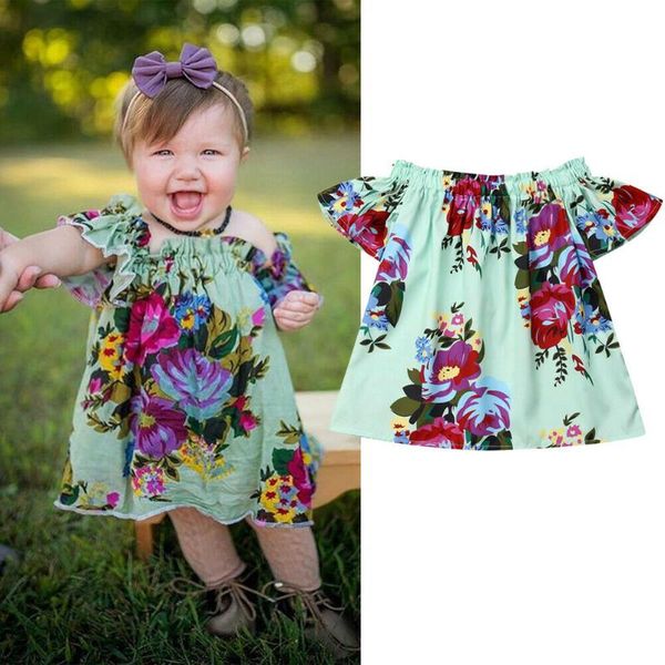 

newborn kid baby girl off shoulder flower dress ruffles sleeve party pageant princess gown tutu dress, Red;yellow