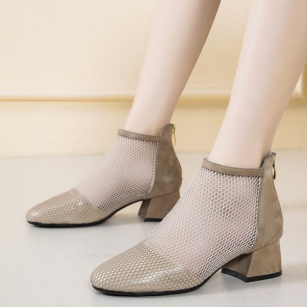 

2020 thick-heeled breathable suede back zipper sandals women, Black