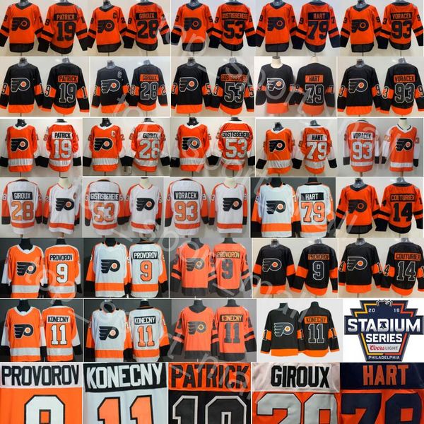 

philadelphia flyers jersey claude giroux travis konecny ivan provorov carter hart jakub voracek sean couturier oskar lindblom nolan patrick, Black;red