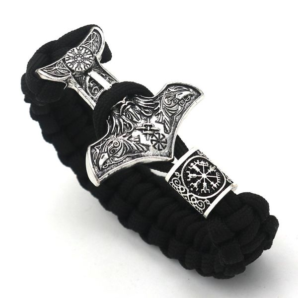 

nostalgia vikings aegishjalmur slavic kolovrat thor hammer mjolnir odin raven viking bracelet, Black