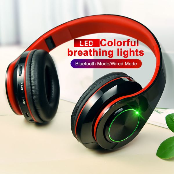 

b39 portable folding wireless bluetooth headphones led colorful breathing lights with mic support tf card built-in fm mp3 player