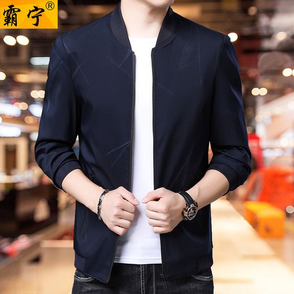 

2019 autumn new style middle-aged men's coat thin solid color printed large size casual daddy clothes jacket anti-wrinkle, Black;brown