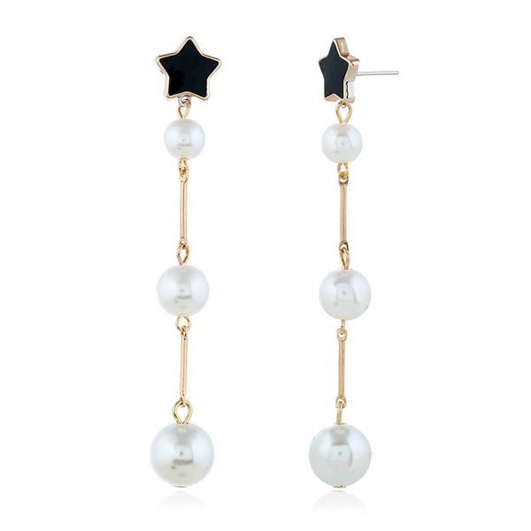 

wholesale- and american fashion simple black star earrings personality long pearl pendant earrings, Golden