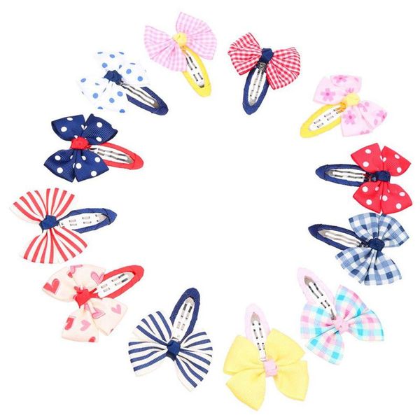 

12 pcs children baby bowtie snap clips hair barrettes di presa range, Golden;white