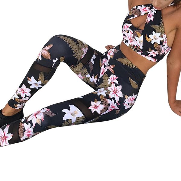 

Laamei Floral Printed Women Two Piece Sets Halter Sexy Criss -Cross Tracksuits Lady Female Fashion Clothing Short Top Pants Suits