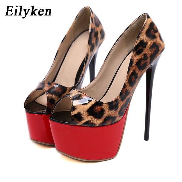 

eilyken spring autumn new platform peep toe female fashion leopard grain nightclub ultra high heels pumps women shoes, Black