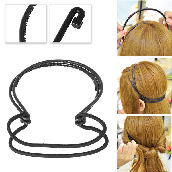 

fashion woman hair accessories magic hair curls bun double bands hoop braid black plastic headband bun maker new, Brown