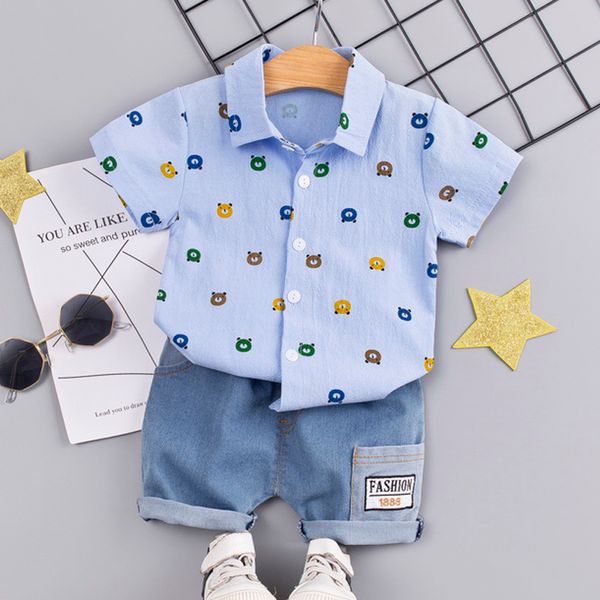 

baby clothes summer baby boys clothes casual short sleeve cartoon animal print t-shirt +shorts 2pcs kids, White