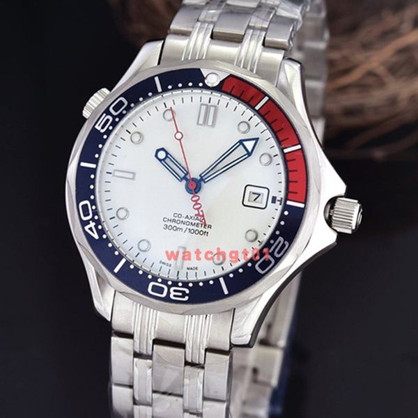 

41мм часы мастер-часы джеймса бонда 007 профессиональной море коаксиальная 2813 автоматические движения часы резиновый self-ветер наручные ч, Slivery;brown