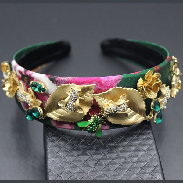 

european and american retro baroque flowersleaves beesmetal wide flannelhoophairpin p shoot bridal hair accessories 018, Golden;white