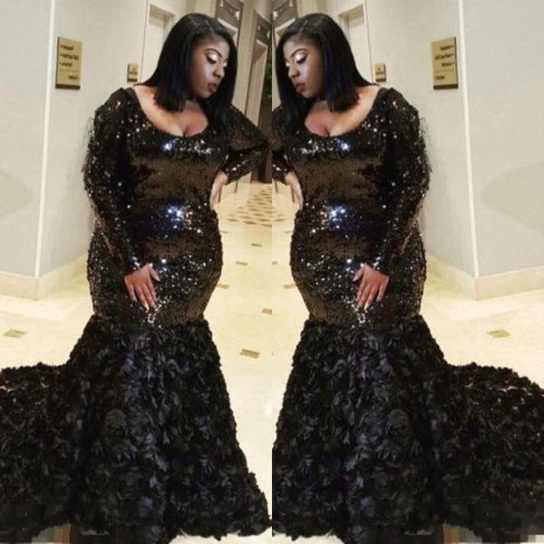 

черные блестки плюс размер блестки русалка выпускного платья совок с длинными рукавами роза с цветочным дном горячие вечерние платья сверкаю, Black