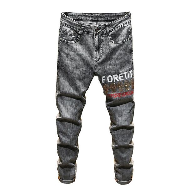 

kiovno 2020 men's drill printed denim pants slim stretch jeans trousers for male washed size 28-38, Blue