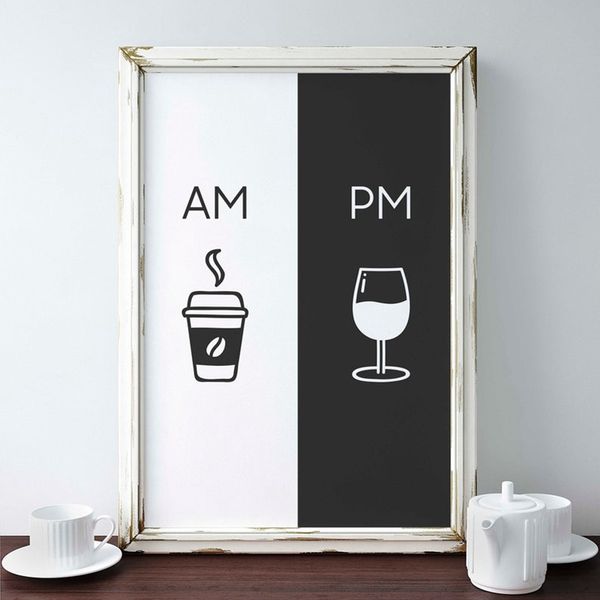 

wall art home decor modern picture am coffee pm wine sign print kitchen restaurant poster canvas painting modular nordic style