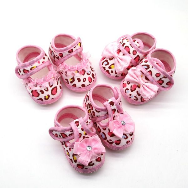 

baby girls leopard printed lace bow anti-slip shoes toddler soft soled first walkers a05